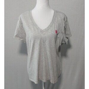 U.S. Polo Assn Women's V-Neck T-Shirt Gray Short Sleeve Red Pony Logo Size XXXL